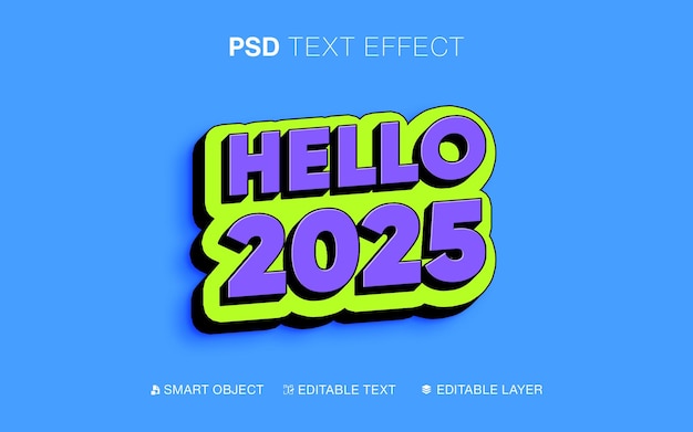 Effet de texte Hello 2025 modifiable en 3D