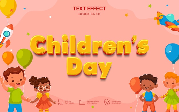 PSD effet de texte de la journée internationale de l'enfance