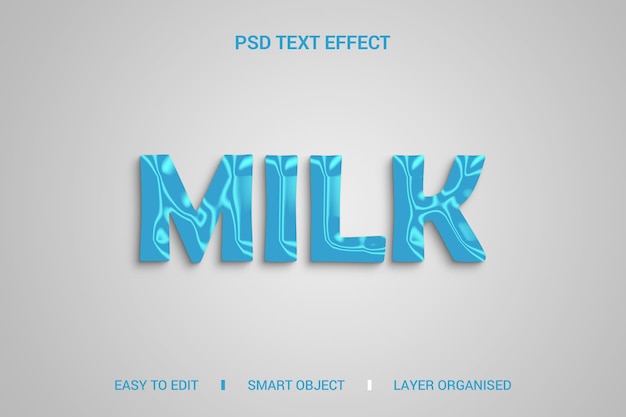 Effet de texte de lait sur fond blanc