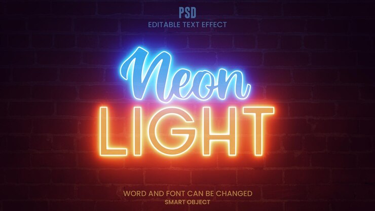 PSD effet de texte lumineux néon 3d photoshop modifiable psd