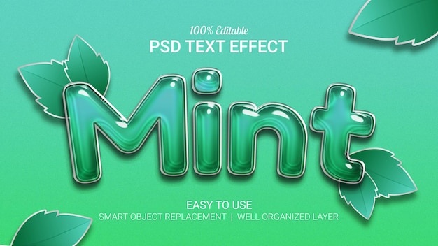 Effet de texte menthe avec effet de verre 3d