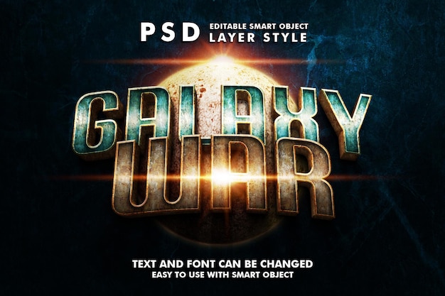 Effet de texte métallique Galaxy War 3d premium psd