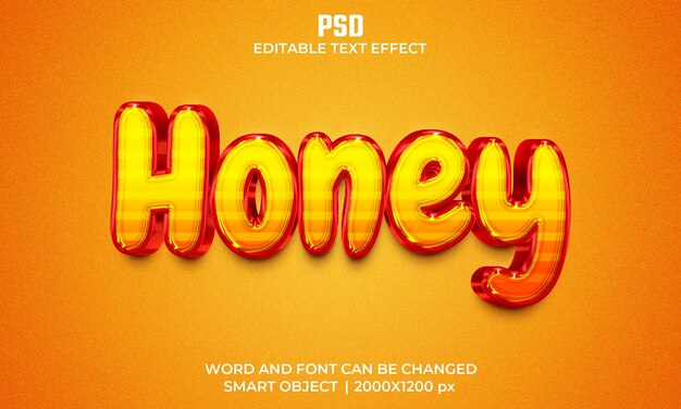 Effet de texte de miel Modèle de dessin animé PSD modifiable