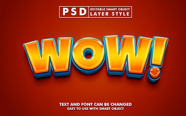 Effet De Texte Modifiable 3d Brillant Comique Wow PSD Premium
