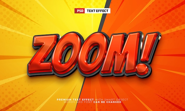 PSD effet de texte modifiable 3d brillant de héros de bande dessinée zoom rouge noir