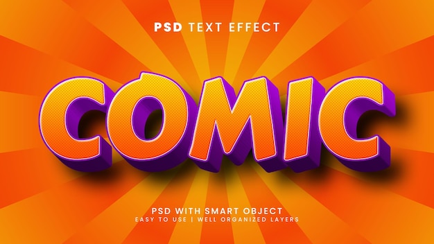 PSD effet de texte modifiable 3d comique avec style de texte dessin animé et rétro