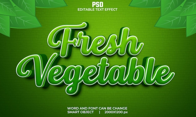 Effet De Texte Modifiable En 3d De Couleur Verte Légume Frais Psd Premium Avec Arrière-plan