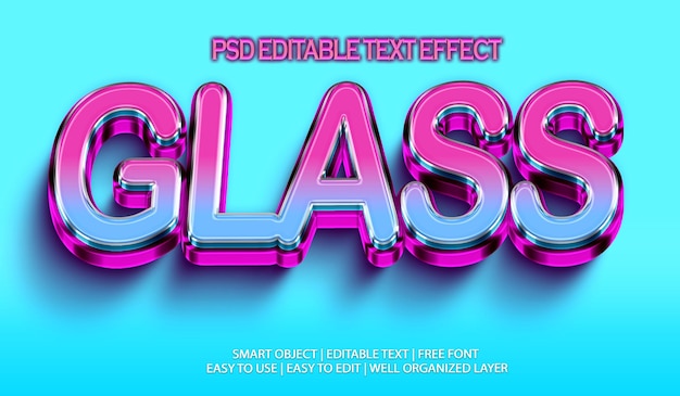 Effet de texte modifiable 3D élégant en verre psd
