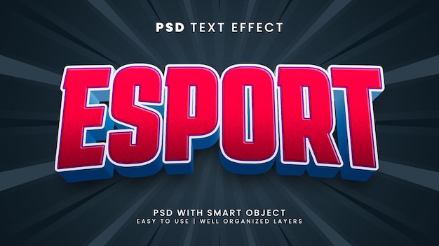 PSD effet de texte modifiable 3d de l'équipe de jeu esport avec style de texte champion et flux