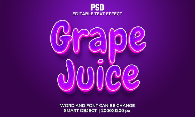 PSD effet de texte modifiable 3d jus de raisin psd premium avec arrière-plan