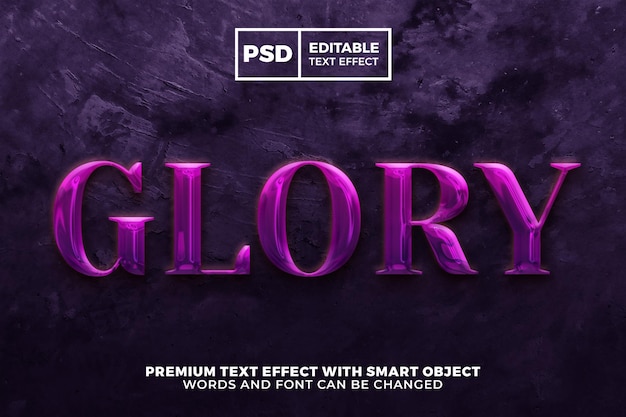 PSD effet de texte modifiable en 3d de luxe d'améthyste de gemme violette de gloire