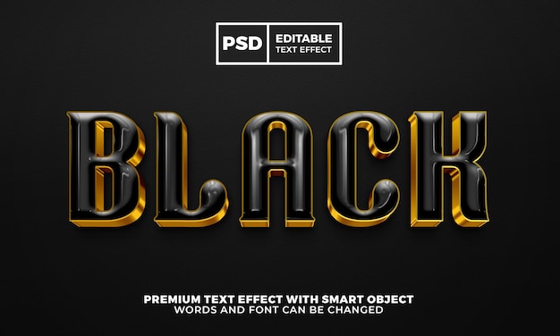 Effet de texte modifiable en 3d de luxe élégant en or noir premkum psd