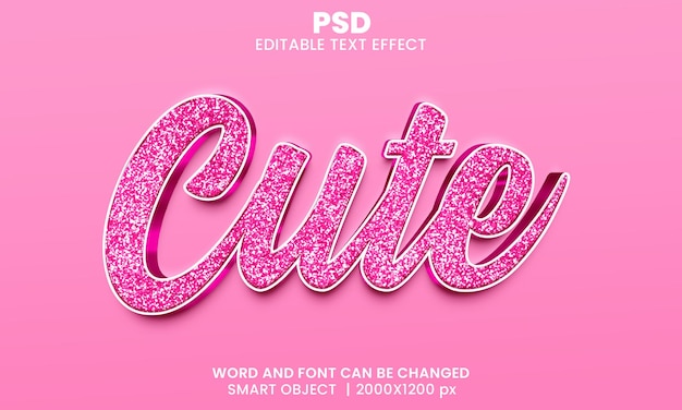 PSD effet de texte modifiable 3d mignon premium psd avec arrière-plan