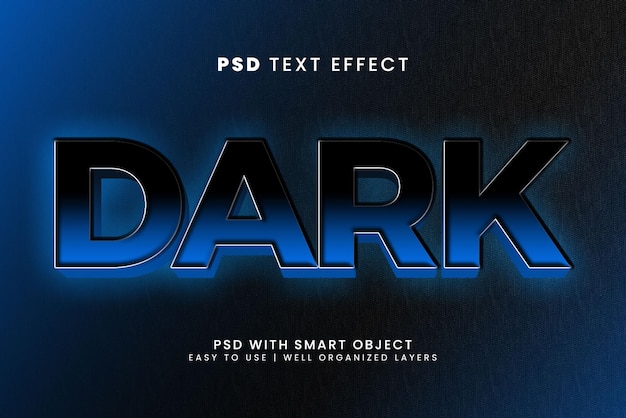 PSD effet de texte modifiable 3d sombre avec un style de texte noir et bleu