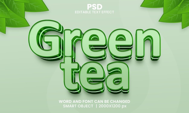 Effet De Texte Modifiable 3d Thé Vert Psd Premium Avec Arrière-plan