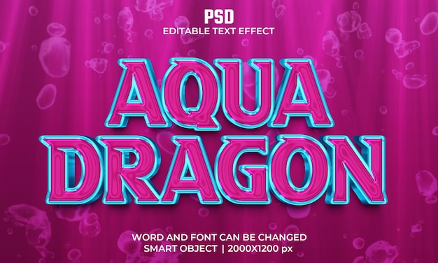 Effet De Texte Modifiable Aqua Dragon 3d Psd Premium