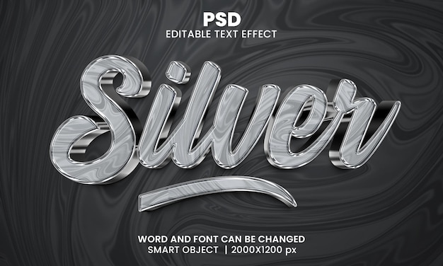 Effet De Texte Modifiable En Argent 3d Premium Psd Avec Arrière-plan