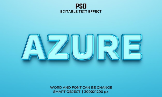 Effet De Texte Modifiable Azure 3d Psd Premium Avec Arrière-plan