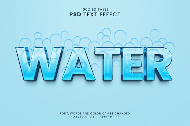 PSD effet de texte modifiable de bulles d'eau bleue et liquide aqua