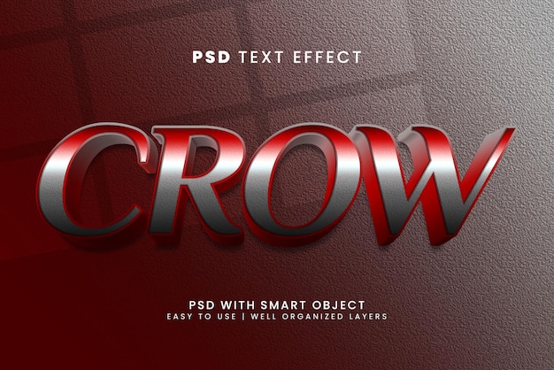 Effet De Texte Modifiable Crow 3d Avec Style De Texte Rouge Et Héros