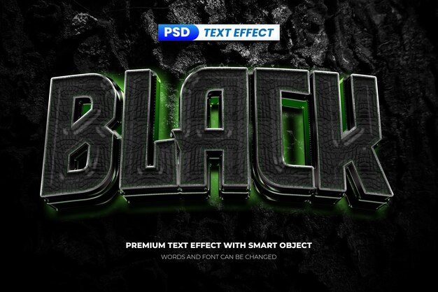 Effet de texte modifiable en cuir noir mat de style PSD 3D