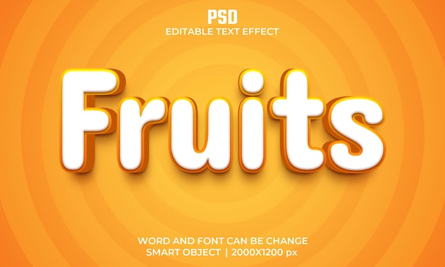 PSD effet de texte modifiable de fruits 3d psd premium avec arrière-plan