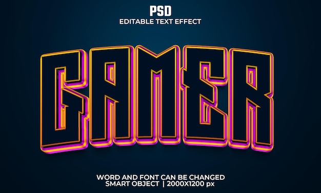 Effet de texte modifiable Gamer 3d Premium Psd avec arrière-plan