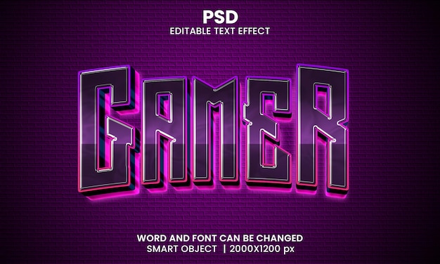 PSD effet de texte modifiable gamer 3d premium psd avec arrière-plan