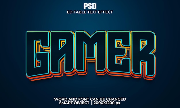 Effet De Texte Modifiable Gamer 3d Premium Psd Avec Arrière-plan