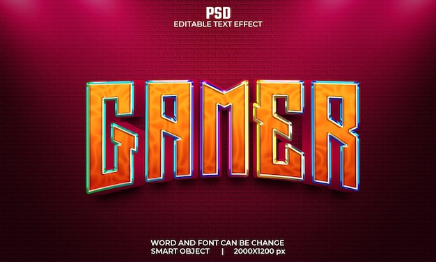 Effet De Texte Modifiable Gamer 3d Psd Premium Avec Arrière-plan