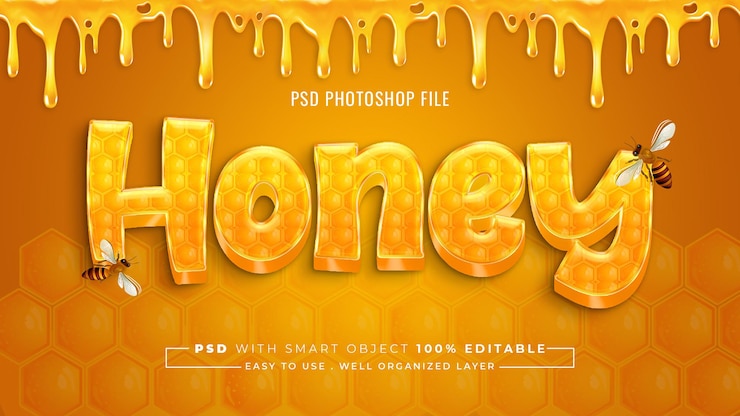 PSD effet de texte modifiable honey 3d, fichier psd, modèle de conception