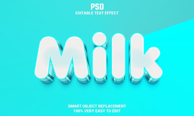 Effet De Texte Modifiable Lait 3d Avec Arrière-plan PSD Premium