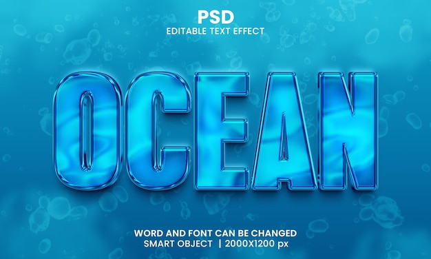 Effet De Texte Modifiable Océan 3d Psd Premium Avec Arrière-plan