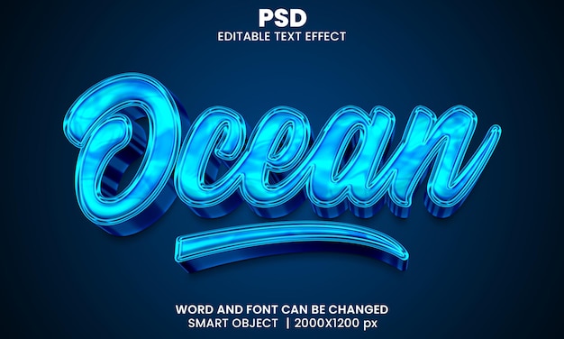 Effet De Texte Modifiable Océan 3d Psd Premium Avec Arrière-plan