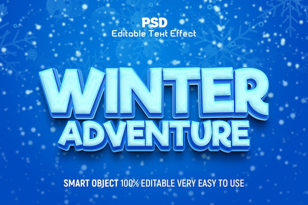 PSD effet de texte modifiable psd de style 3d d'aventure d'hiver
