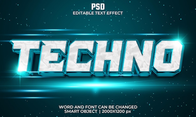 Effet De Texte Modifiable Techno 3d PSD Premium Avec Arrière-plan