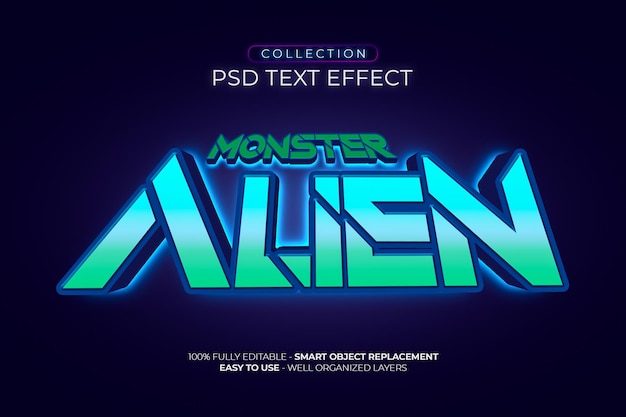 PSD effet de texte de monstre extraterrestre