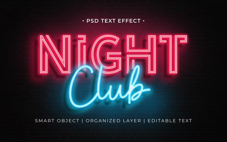 PSD effet de texte néon de boîte de nuit