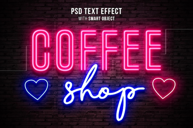 PSD effet de texte néon coffee shop