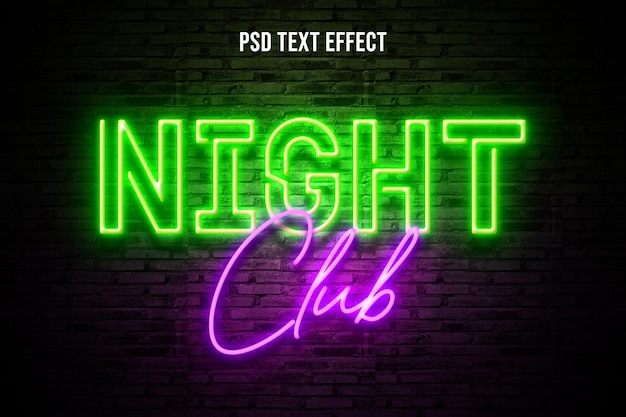 PSD effet de texte néon effet de police de typographie de boîte de nuit