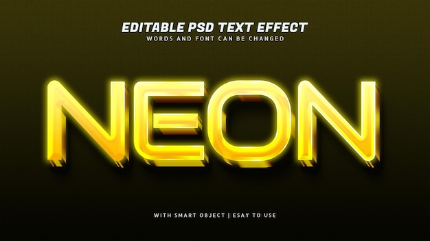 Effet de texte néon lueur jaune 3d modifiable