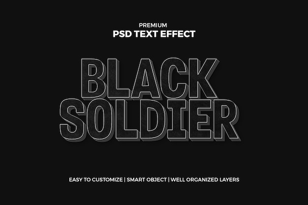 Effet de texte noir de style soldat noir 3d