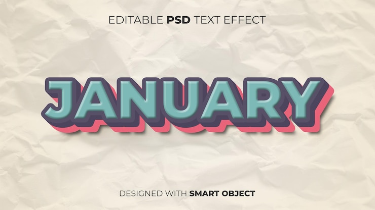 PSD effet de texte psd modifiable de janvier pour le titre copy poster event etc.
