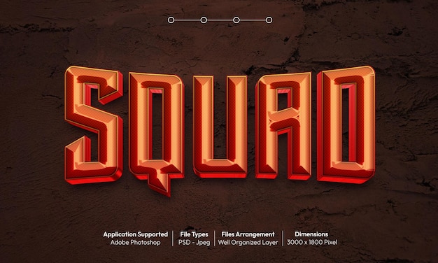 Effet de texte PSD Squad avec style de police 3d