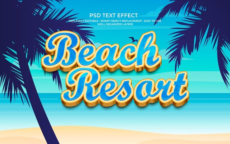 PSD effet de texte psd de la station balnéaire