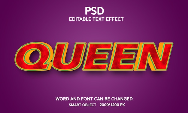 Effet De Texte Queen 3d Avec Arrière-plan Entièrement Modifiable