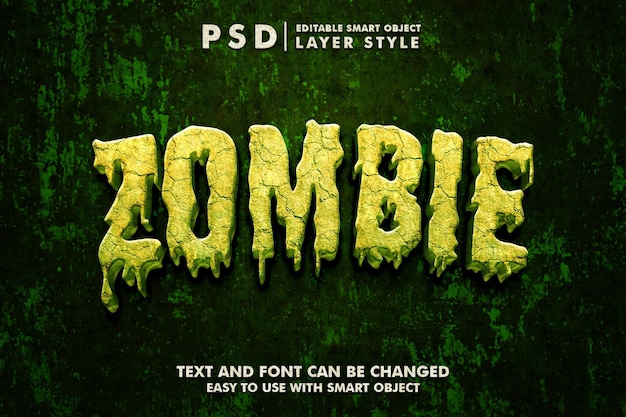 PSD effet de texte réaliste zombie 3d psd premium avec objet intelligent