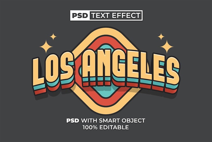 PSD effet de texte rétro de los angeles effet de texte modifiable de style