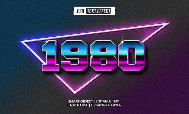 Effet de texte rétro PSD 3D des années 1980