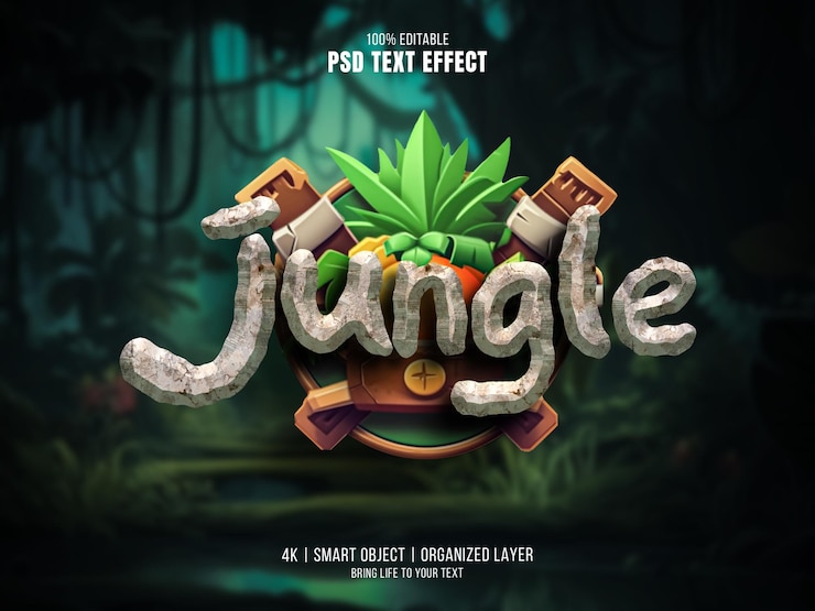 PSD effet de texte sauvage modifiable dans la jungle